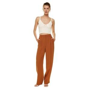 Aritzia The Effortless Pants Wilfred High Rise Wide Leg Pleated Anise Brown Sz S